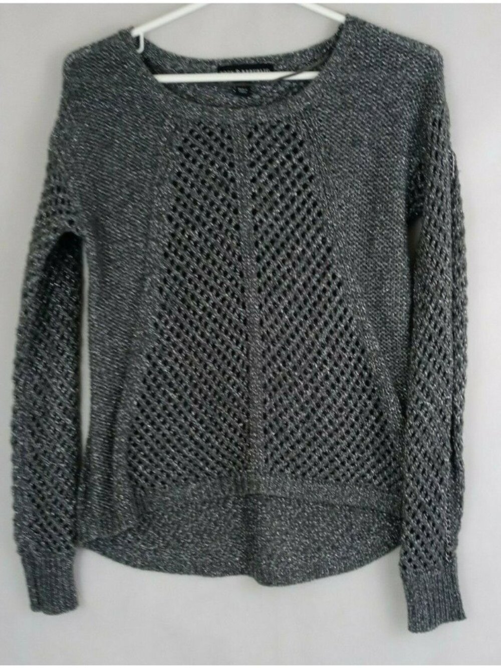 Rock & Republic Women's Gray Metallic Open Knit Pullover Sweater Size XS